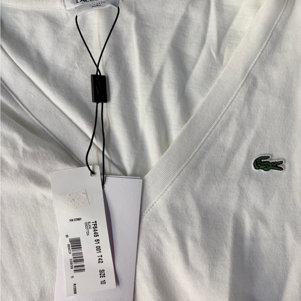 Lacoste Classic White V-Neck Tee